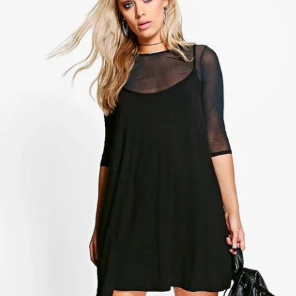 Boohoo 2 in 1 black mesh dress